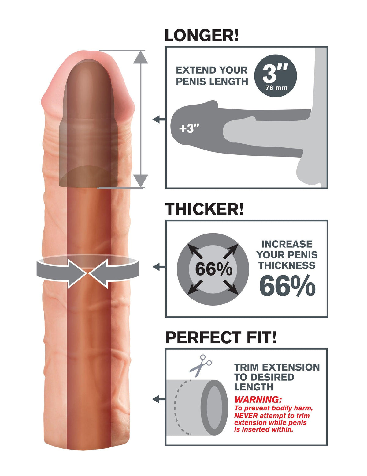Fantasy X-Tension Mega 3-Inch Extension - Flesh - Love It Wet