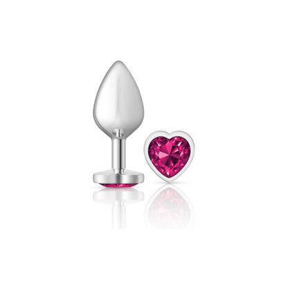 Cheeky Charms-Silver Metal Butt Plug- Heart-Bright Pink-Medium - Love It Wet